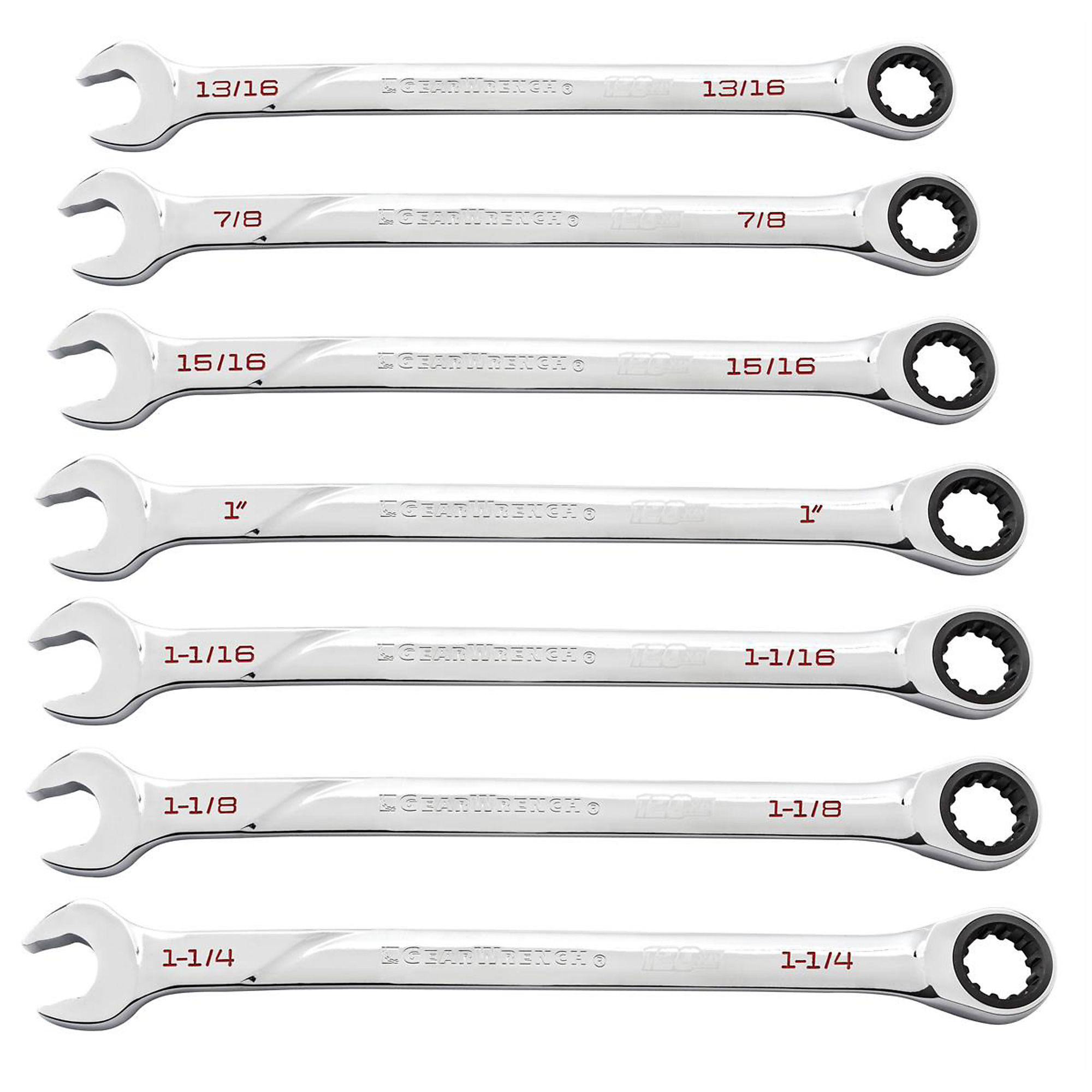 GearWrench 120XP Universal Spline XL Ratcheting Combination SAE Wrench Set — 7-Piece, 3° Swing Arc, Alloy Steel, Model# KDT86452